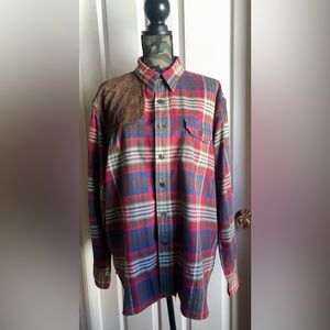 Vintage Polo Ralph Lauren Plaid Flannel Shirt Suede Shoulder